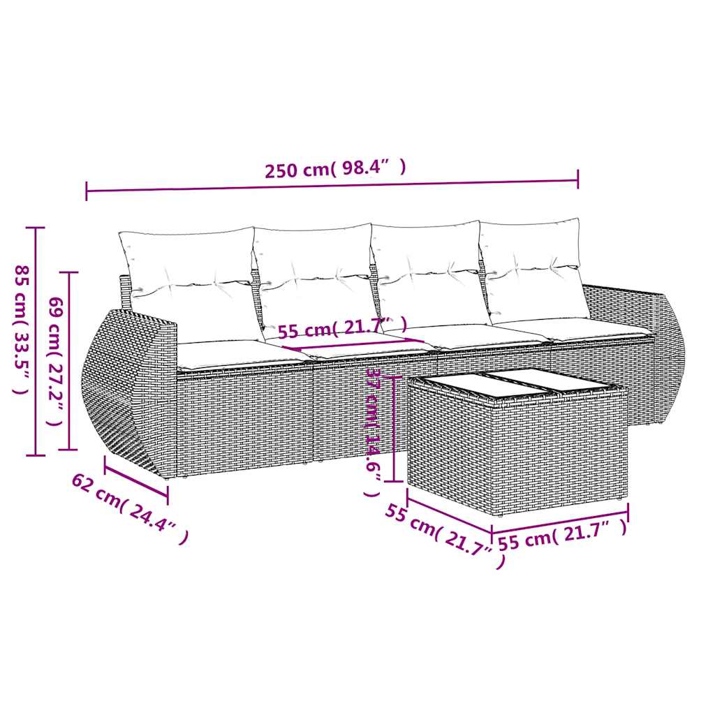Set Divano da Giardino 5pz con Cuscini Grigio Chiaro Polyrattan | homemem39