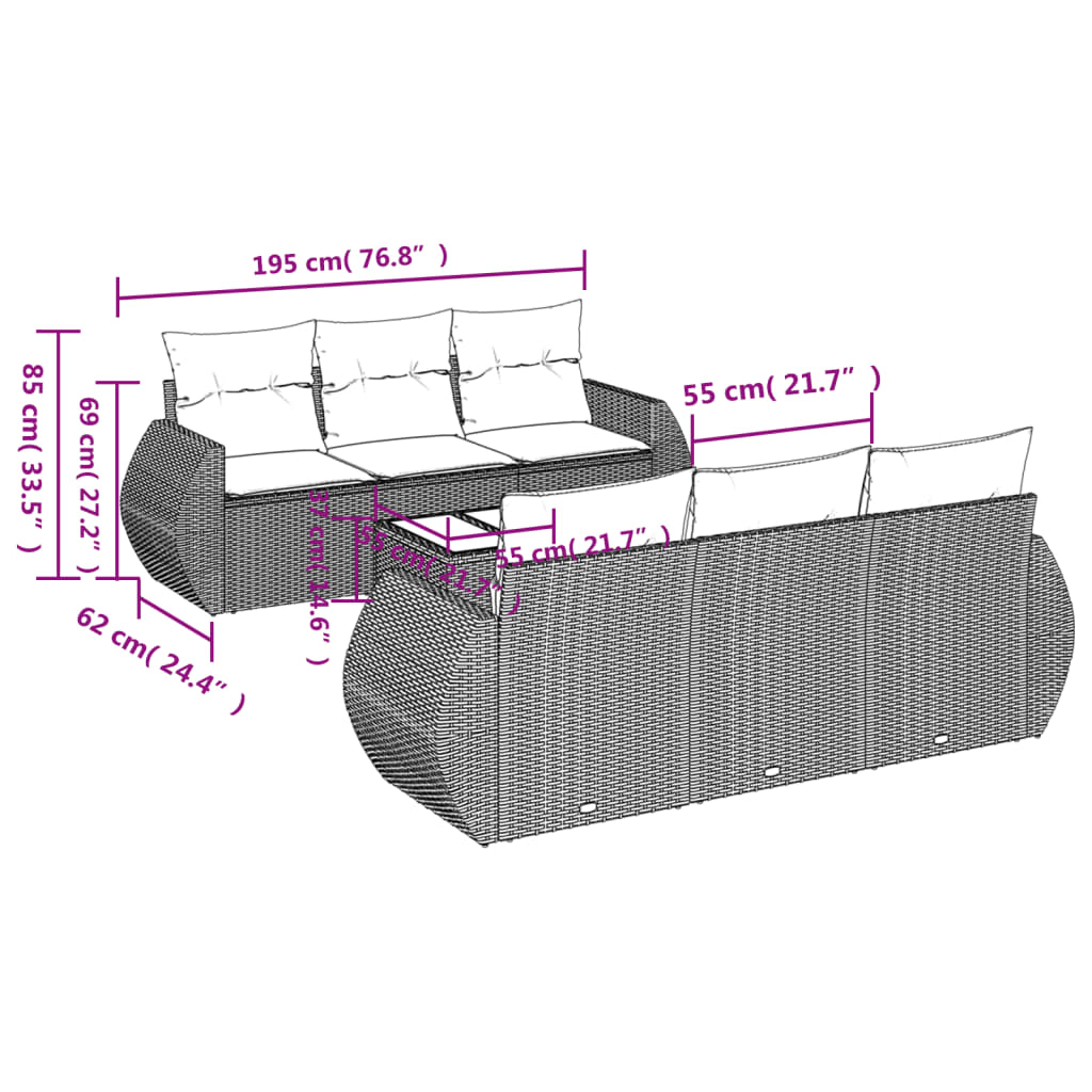 Set Divani da Giardino 7 pz con Cuscini Grigio in Polyrattan | homemem39