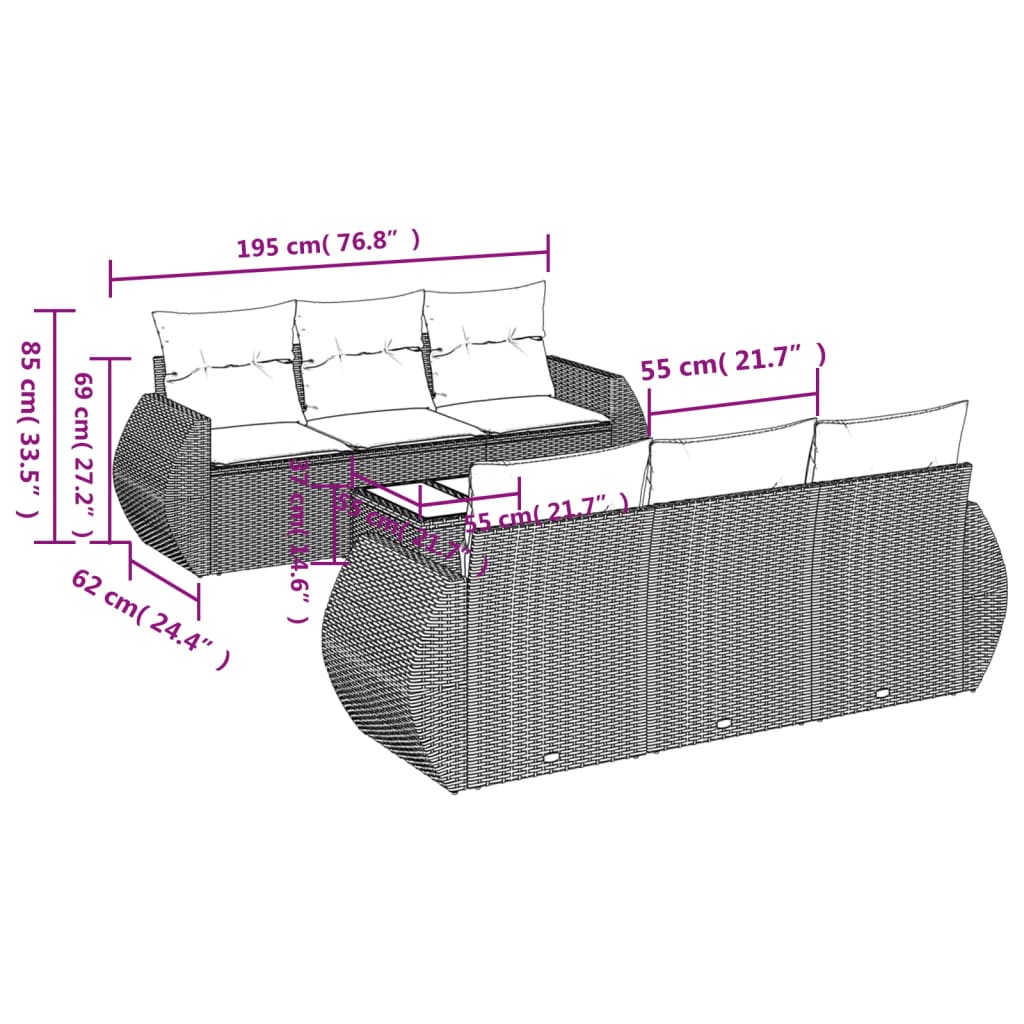 Set Divani da Giardino 7pz con Cuscini Grigio Chiaro Polyrattan | homemem39