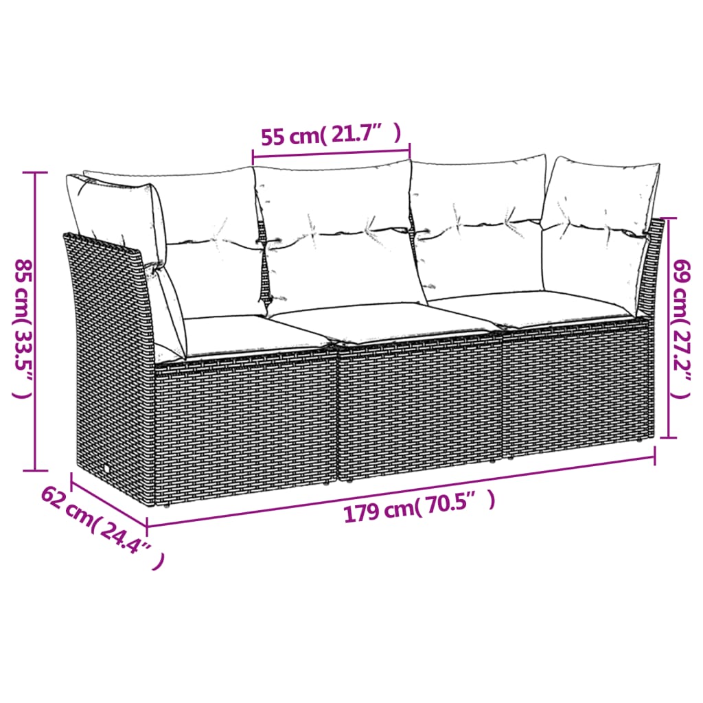 Set Divano da Giardino 3pz con Cuscini Grigio Chiaro Polyrattan | homemem39