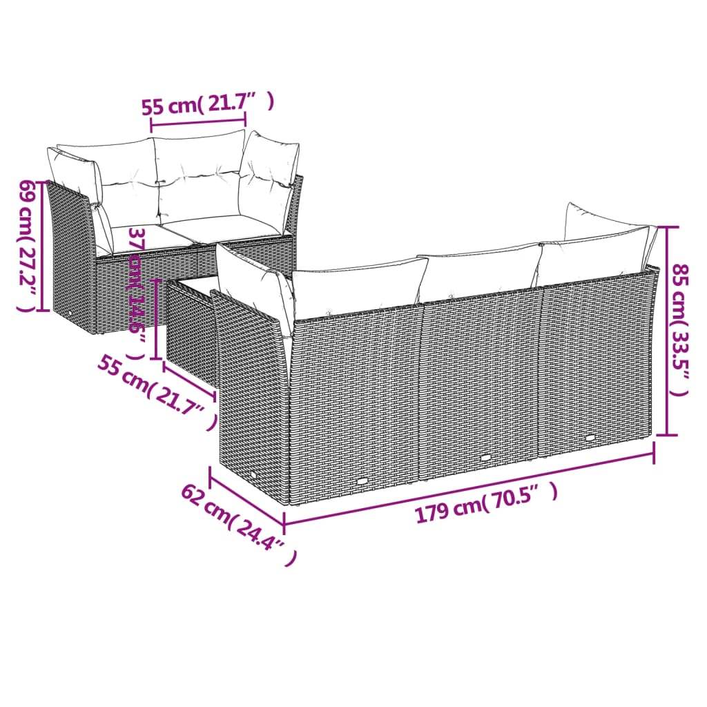 Set Divano da Giardino 6 pz con Cuscini Marrone in Polyrattan | homemem39