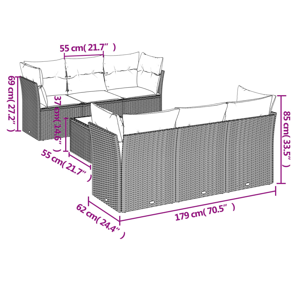 Set Divani da Giardino 7 pz con Cuscini Beige in Polyrattan | homemem39
