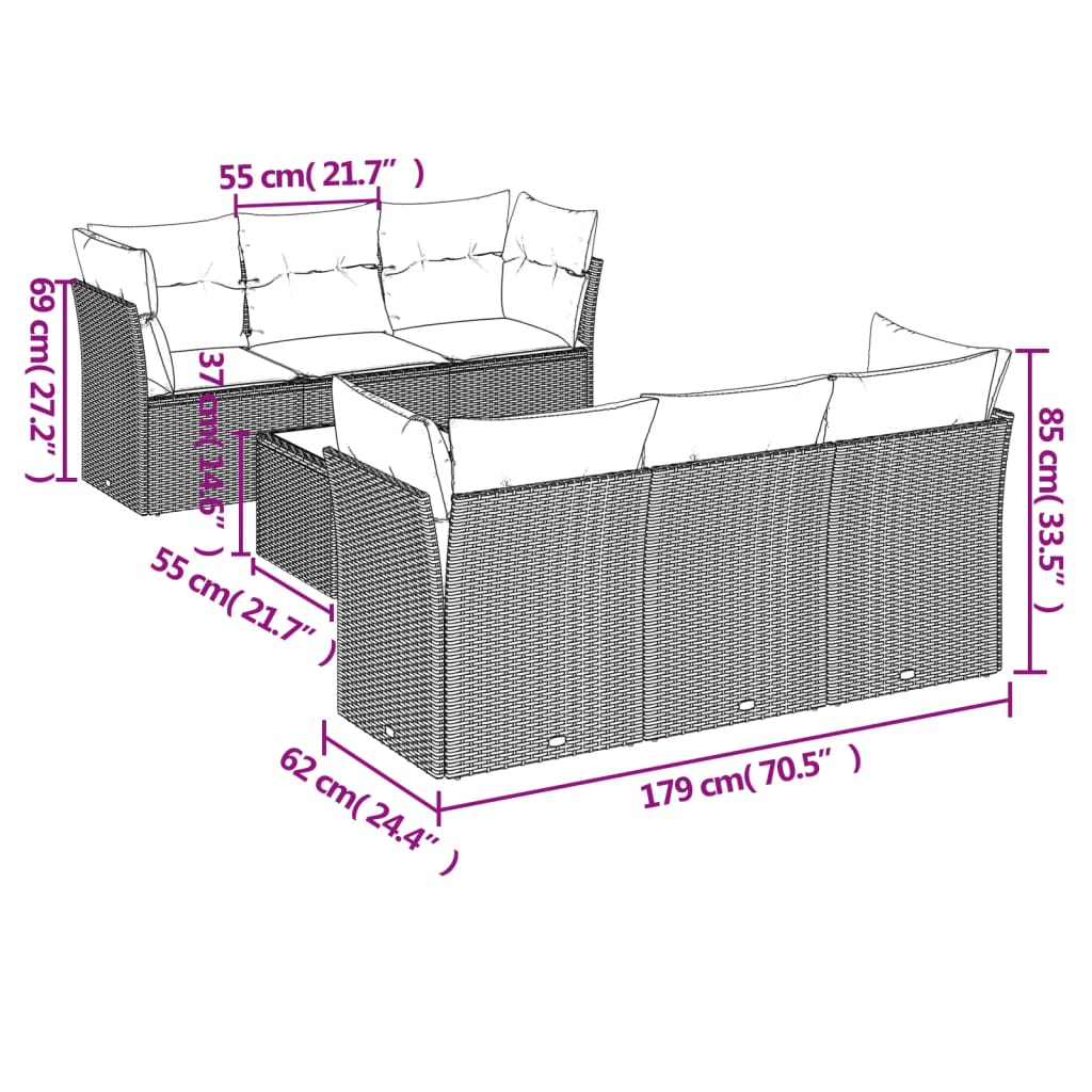 Set Divani da Giardino 7 pz con Cuscini Grigio in Polyrattan | homemem39