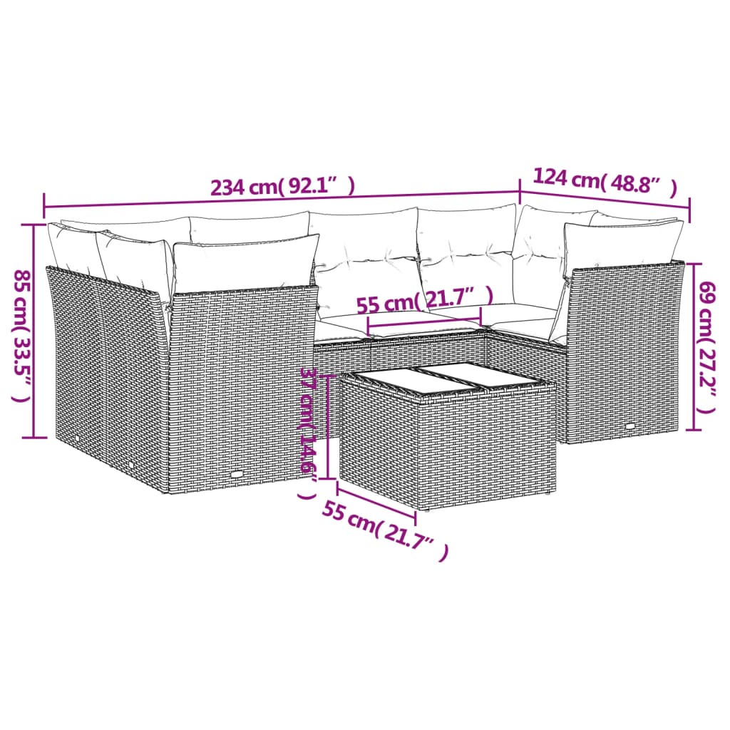 Set Divani da Giardino con Cuscini 7pz Nero Polyrattan | homemem39