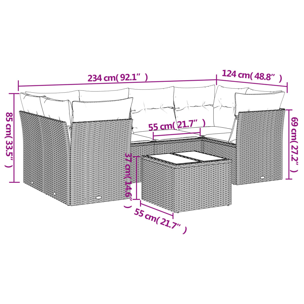 Set Divani da Giardino 7pz con Cuscini Grigio Chiaro Polyrattan | homemem39
