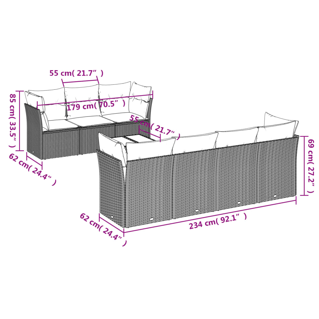 Set Divano da Giardino 8pz con Cuscini Grigio Chiaro Polyrattan | homemem39