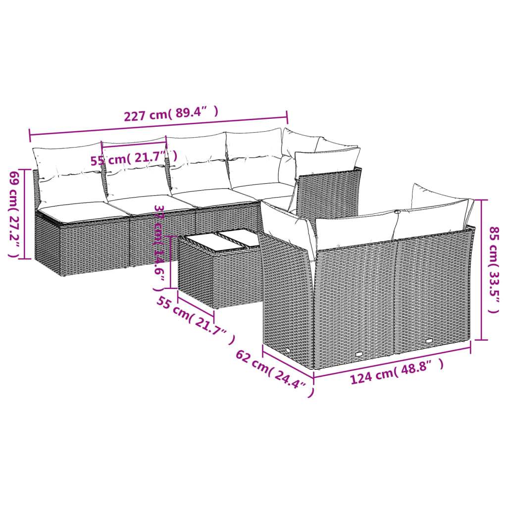 Set Divano da Giardino 8 pz con Cuscini Beige in Polyrattan | homemem39