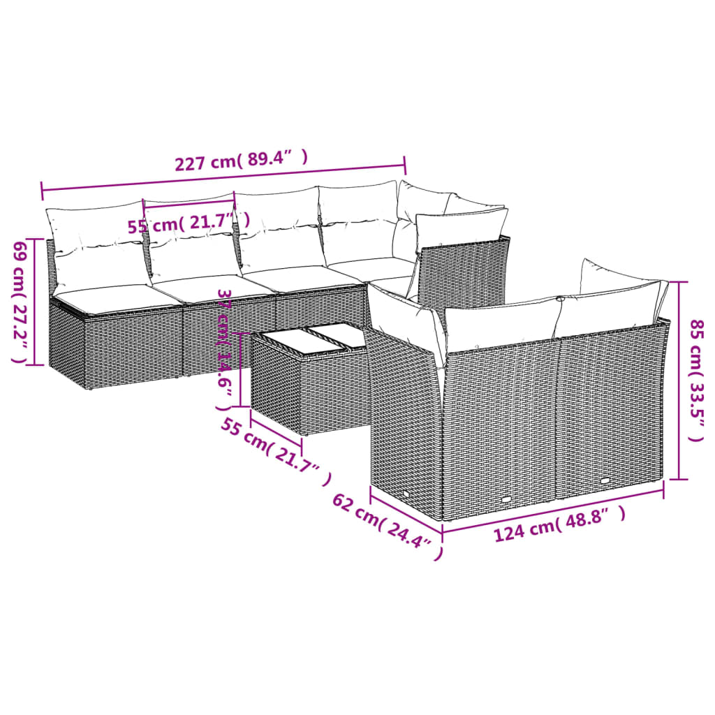 Set Divano da Giardino 8pz con Cuscini Grigio Chiaro Polyrattan | homemem39