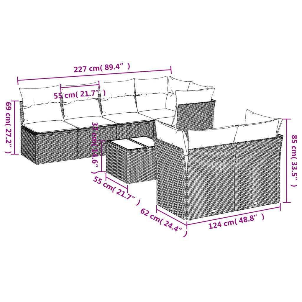 Set Divani da Giardino 8 pz con Cuscini Marrone in Polyrattan | homemem39