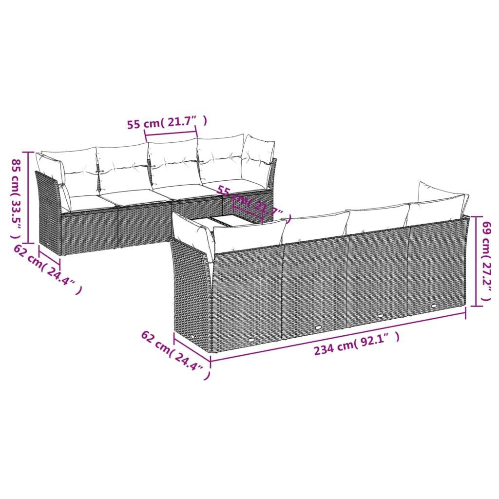 Set Divano da Giardino 9pz con Cuscini Grigio Chiaro Polyrattan | homemem39