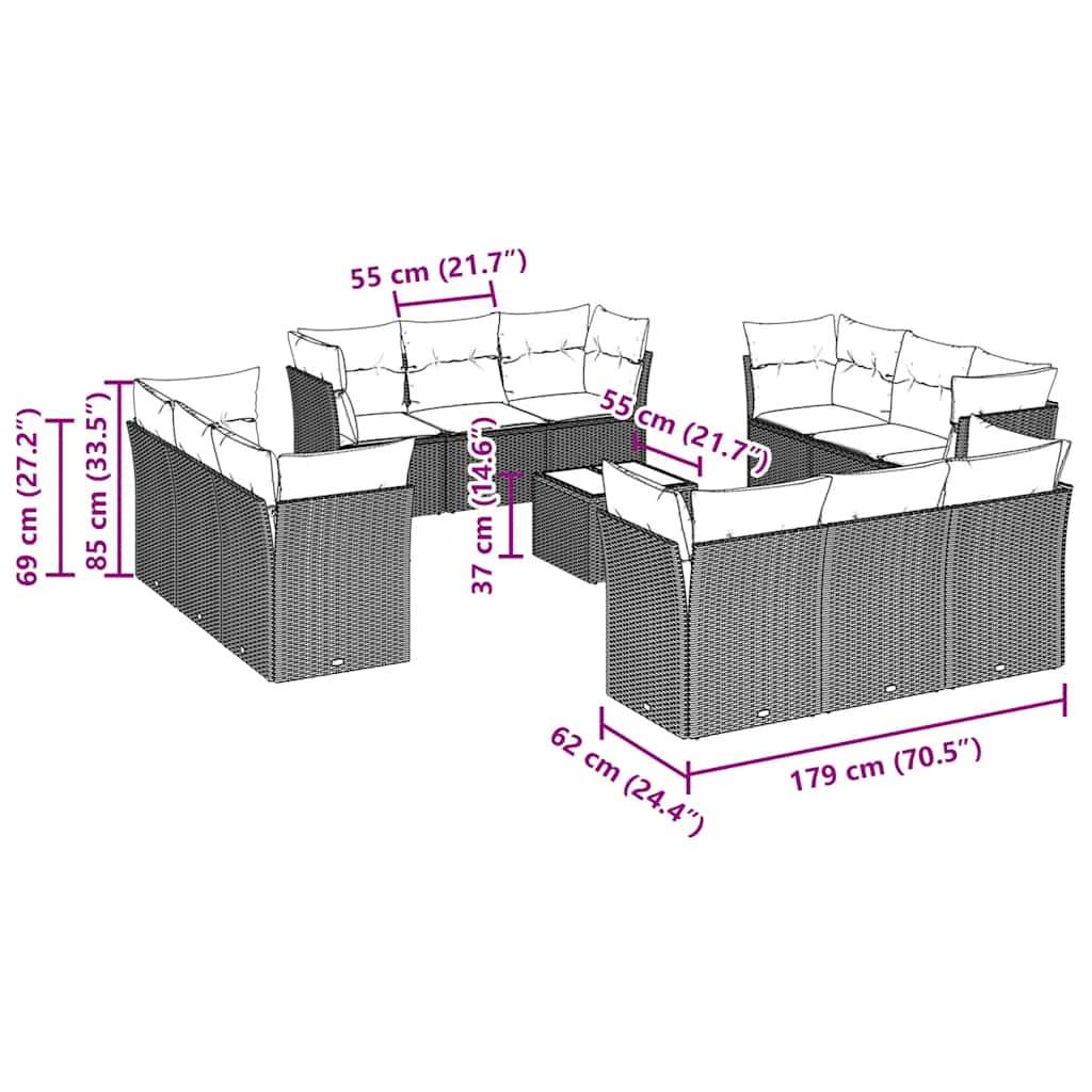 Set Divani Giardino 13 pz con Cuscini Grigio Chiaro Polyrattan | homemem39