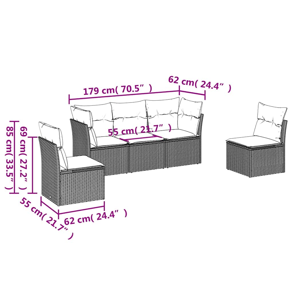 Set Divani da Giardino 5 pz con Cuscini in Polyrattan Nero | homemem39