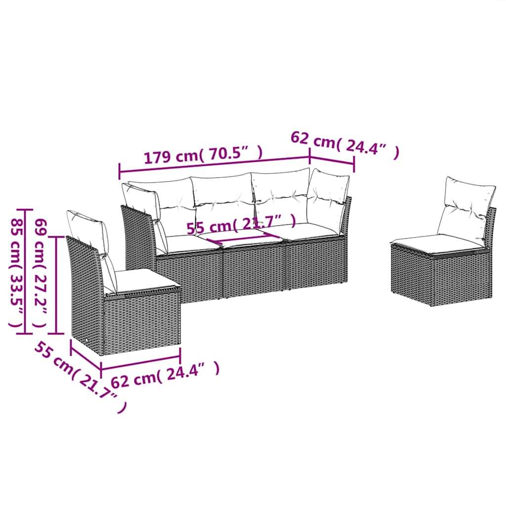 Set Divano da Giardino 5pz con Cuscini Grigio Chiaro Polyrattan | homemem39