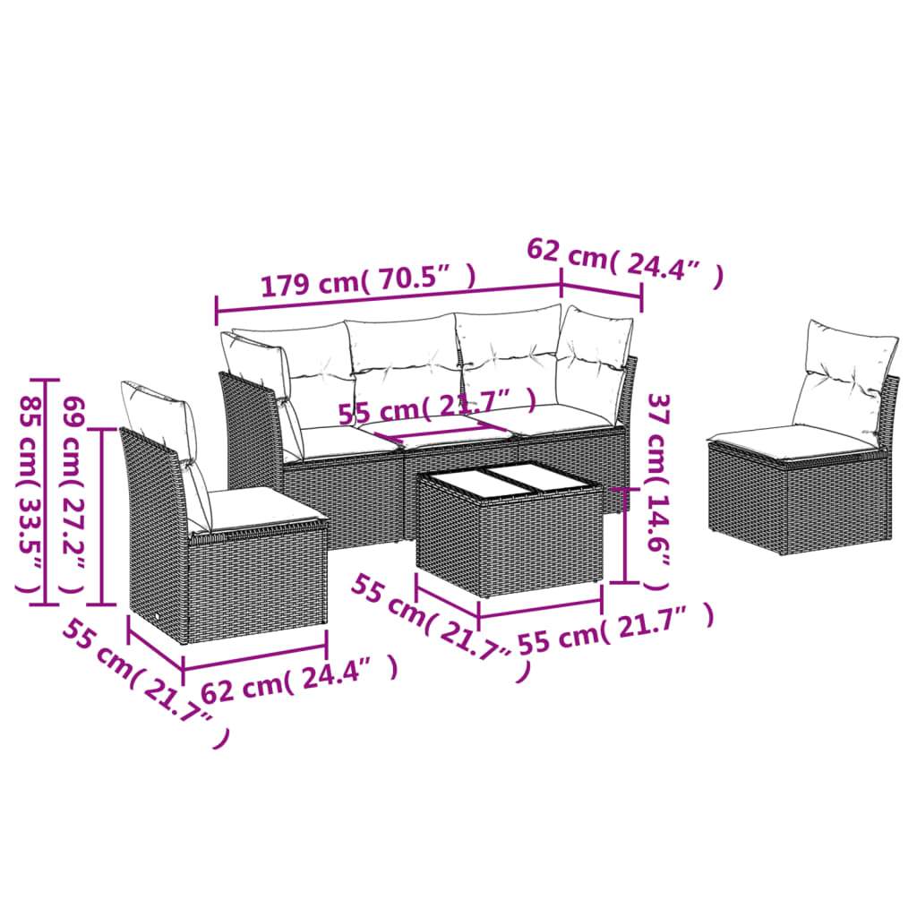 Set Divano da Giardino 6pz con Cuscini Grigio Chiaro Polyrattan | homemem39