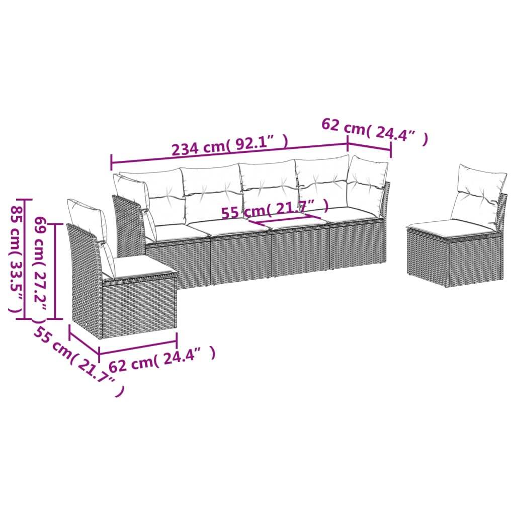 Set Divano da Giardino 6 pz con Cuscini Grigio in Polyrattan | homemem39