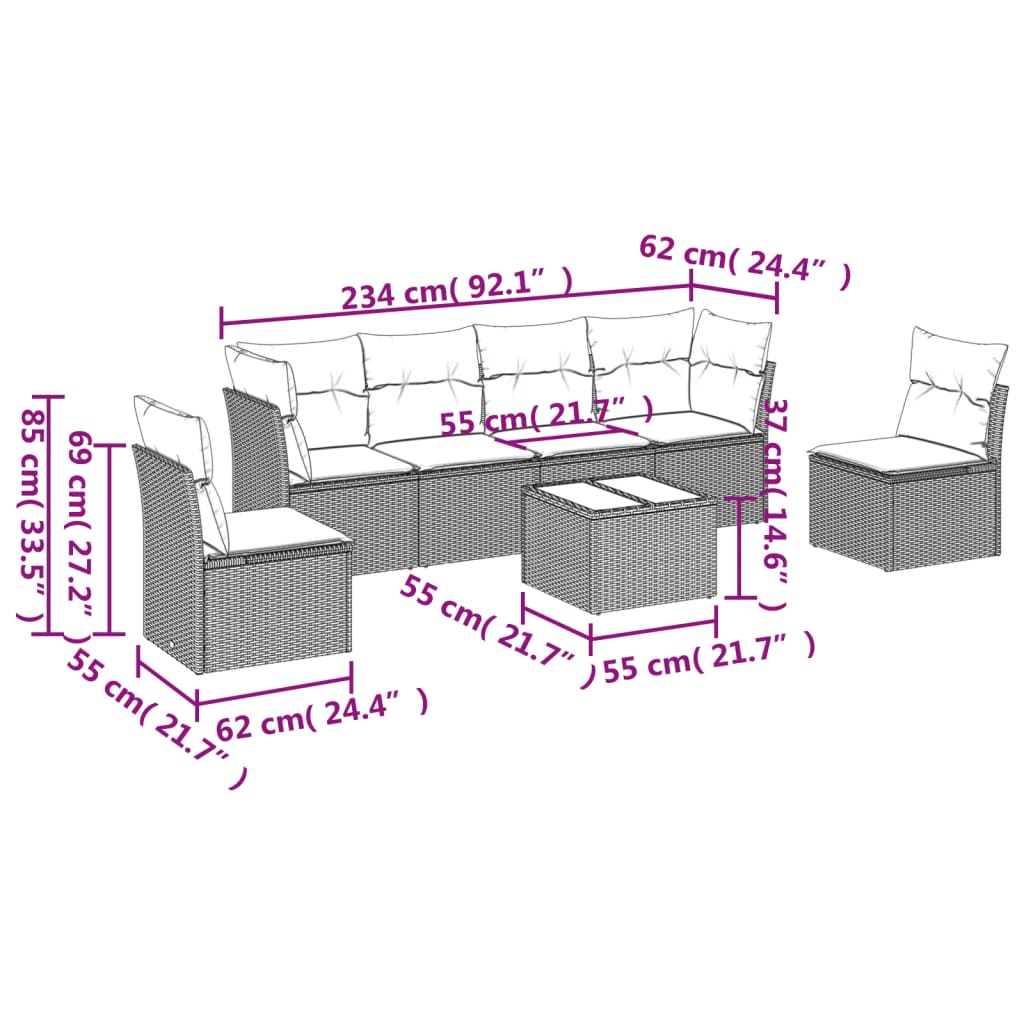 Set Divani da Giardino 7pz con Cuscini Grigio Chiaro Polyrattan | homemem39