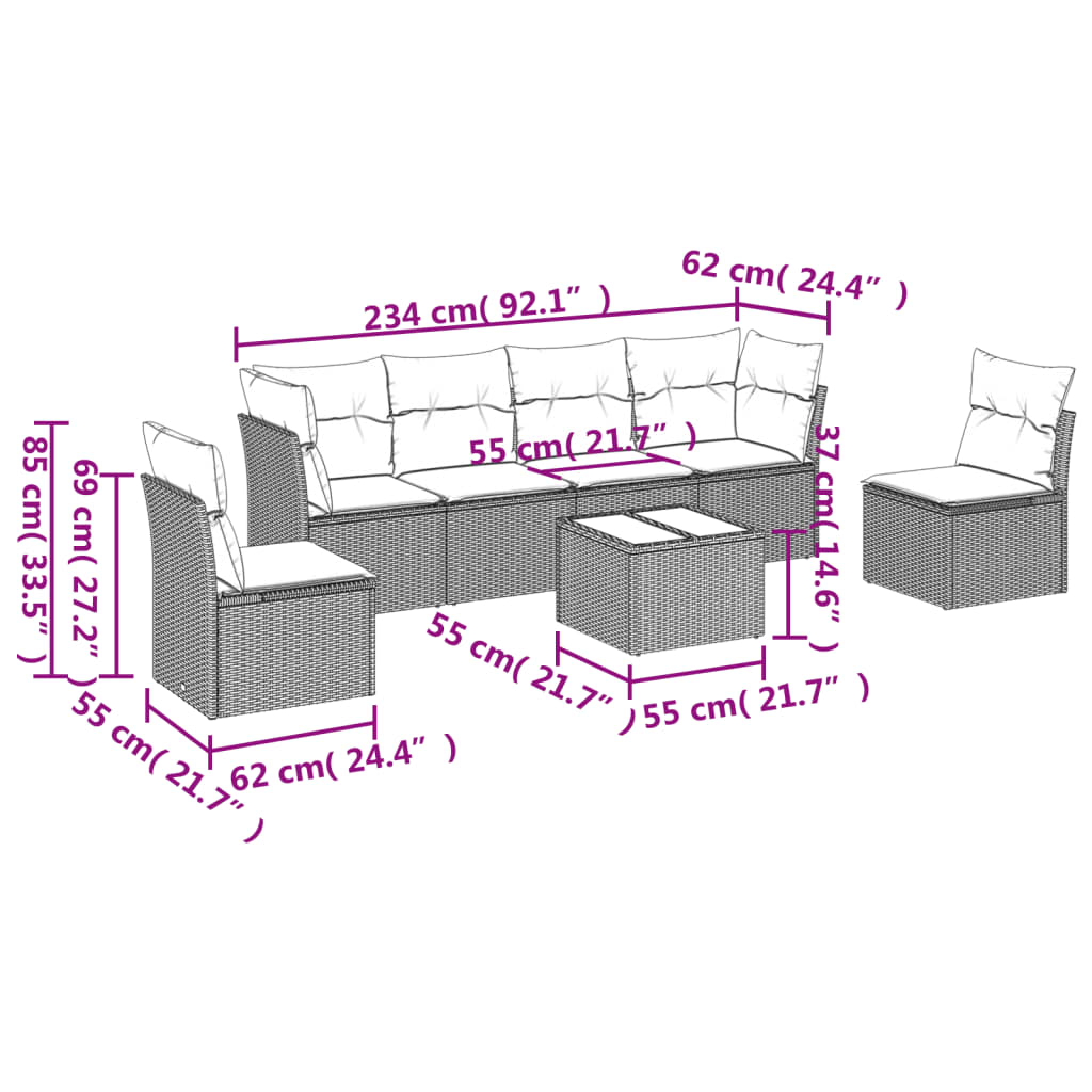 Set Divani da Giardino 7 pz con Cuscini Marrone in Polyrattan | homemem39