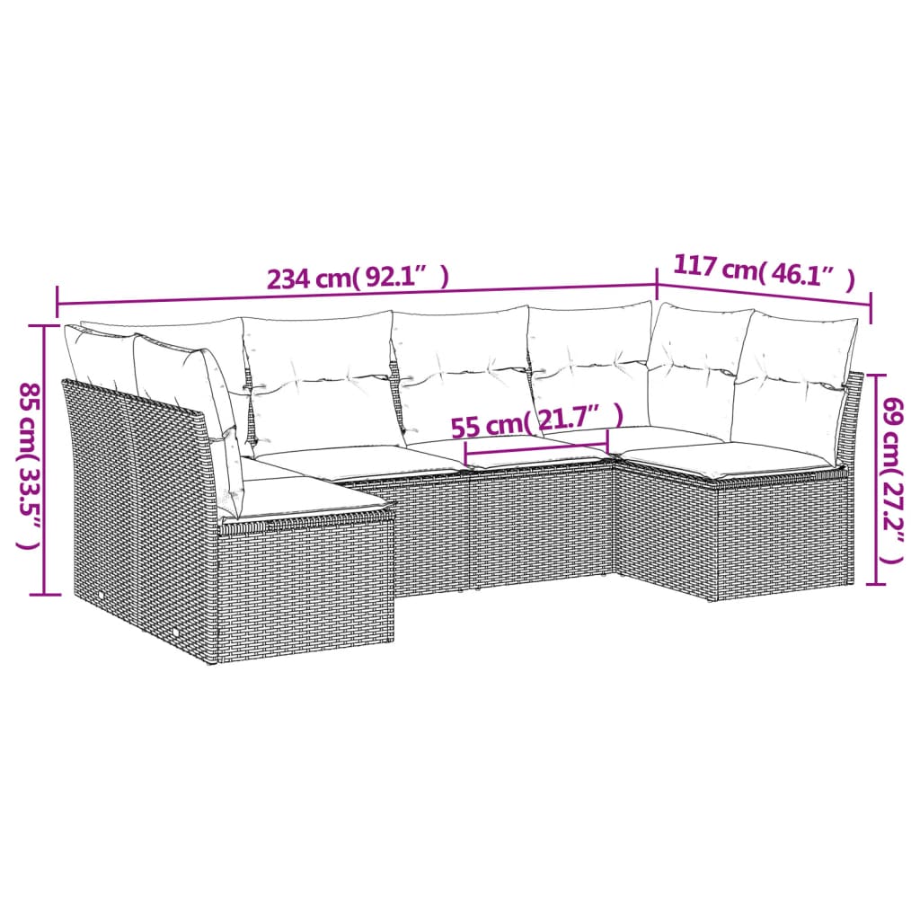Set Divano da Giardino 6 pz con Cuscini Grigio in Polyrattan | homemem39