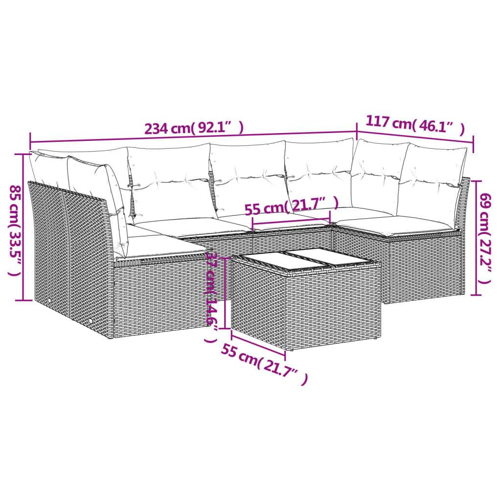 Set Divani da Giardino 7 pz con Cuscini Grigio in Polyrattan