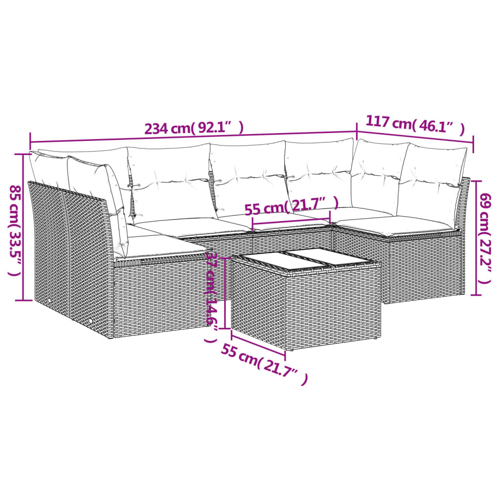 Set Divani da Giardino 7pz con Cuscini Grigio Chiaro Polyrattan | homemem39