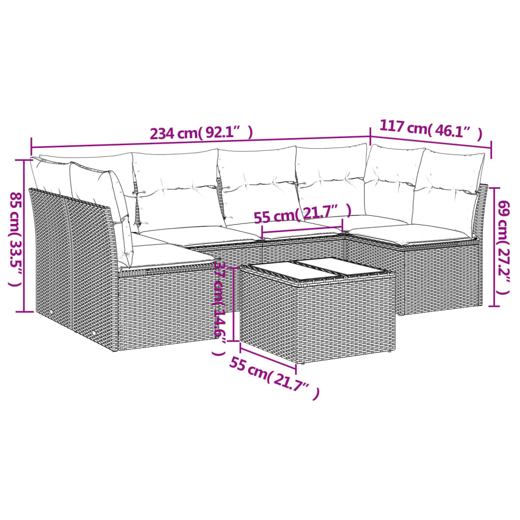 Set Divani da Giardino 7 pz con Cuscini Marrone in Polyrattan | homemem39