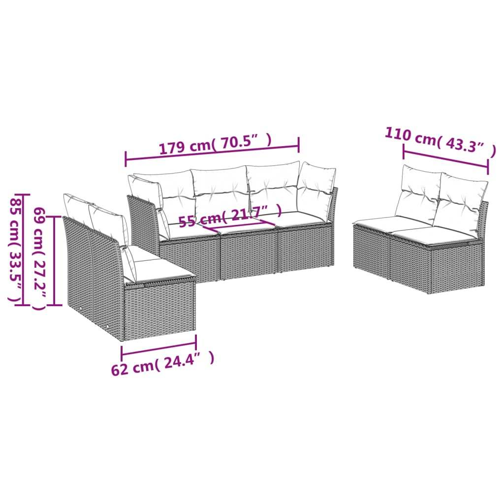 Set Divani da Giardino con Cuscini 7pz Nero Polyrattan | homemem39