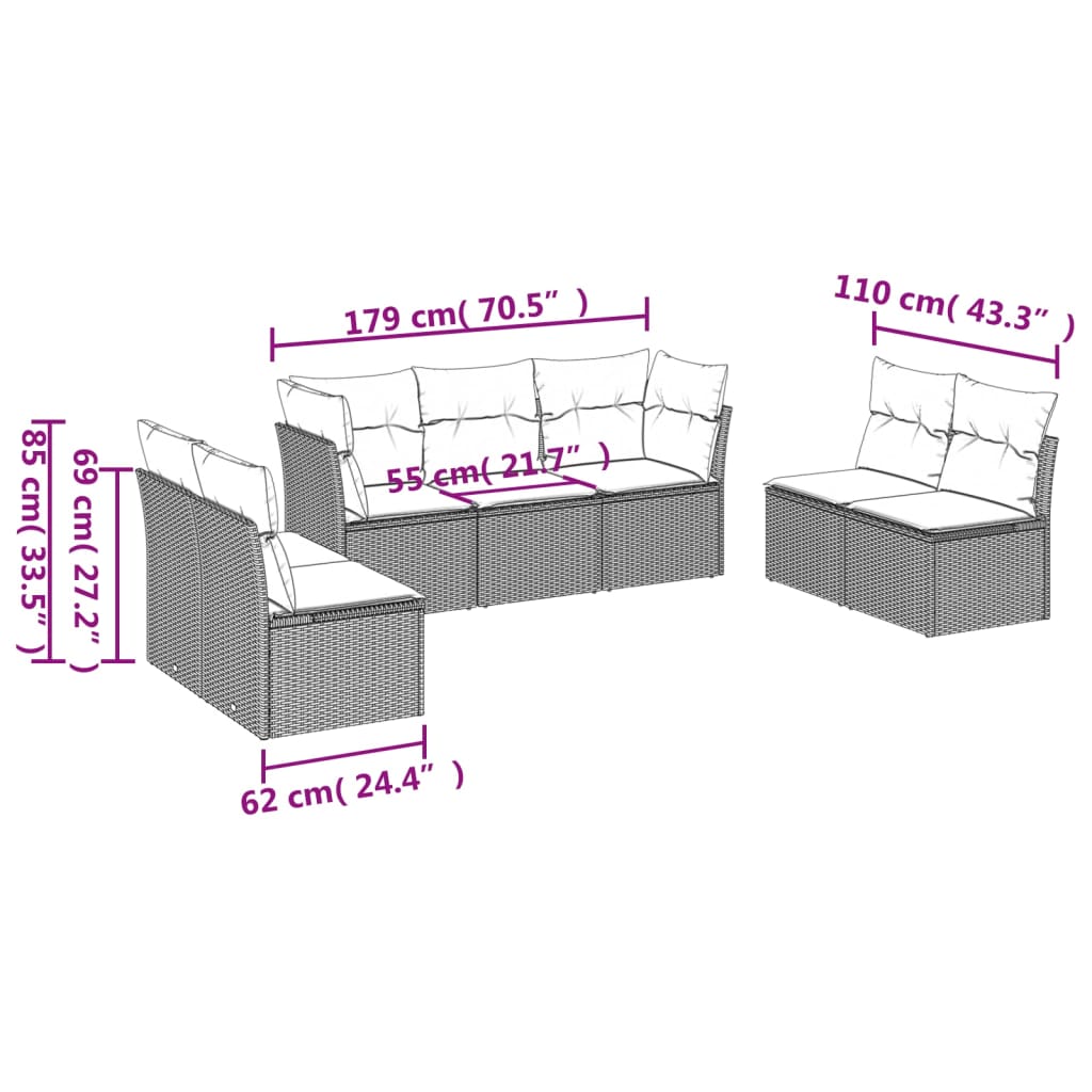 Set Divani da Giardino 7pz con Cuscini Grigio Chiaro Polyrattan | homemem39