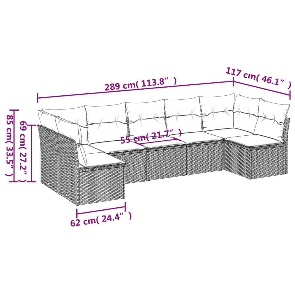 Set Divani da Giardino con Cuscini 7pz Nero Polyrattan | homemem39