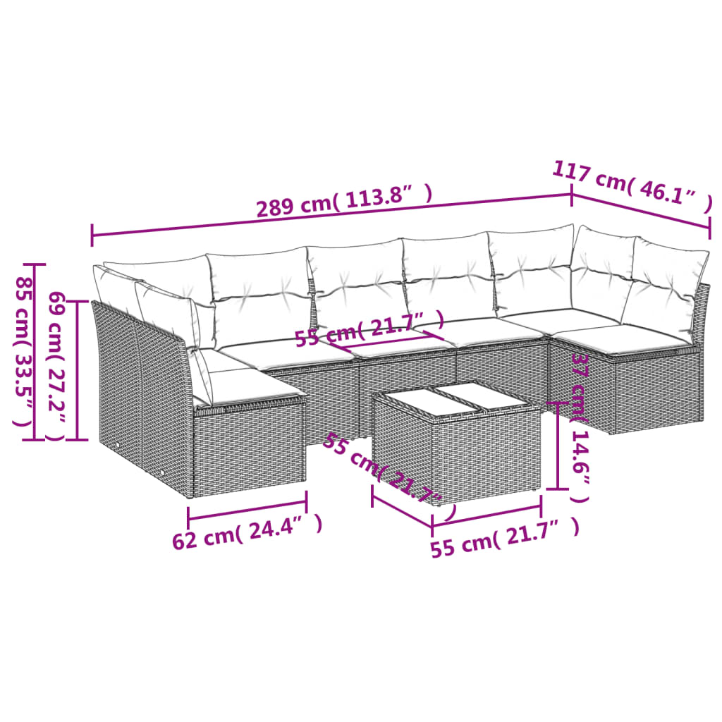 Set Divano da Giardino 8pz con Cuscini Grigio Chiaro Polyrattan | homemem39