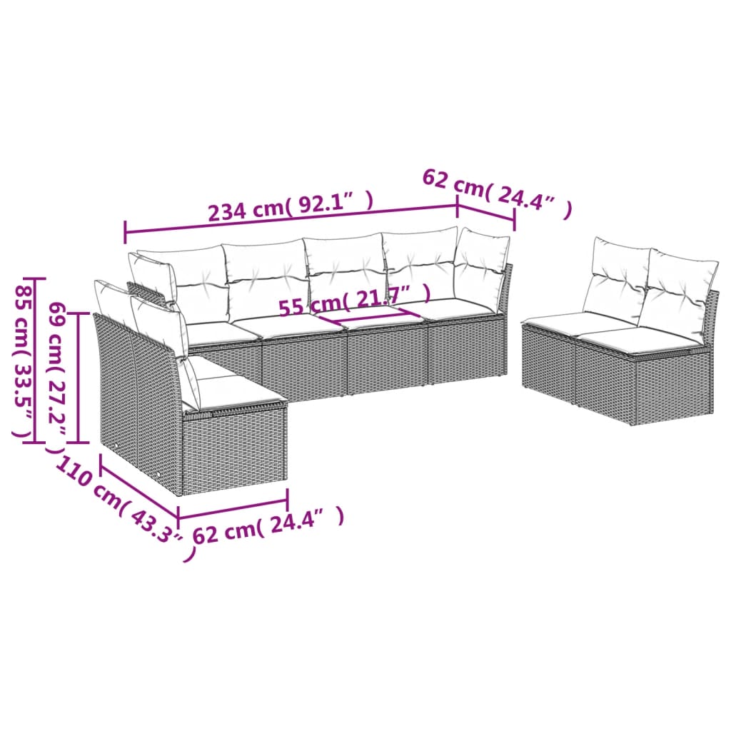 Set Divano da Giardino 8 pz con Cuscini Grigio in Polyrattan | homemem39
