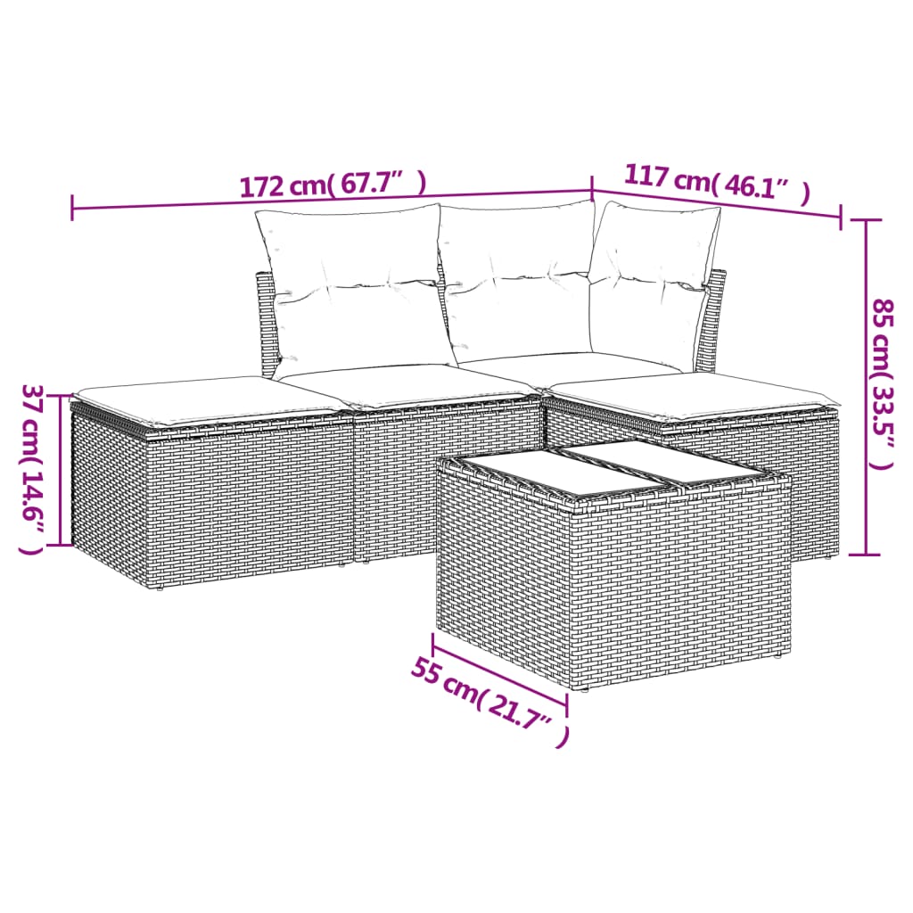 Set Divani da Giardino 5 pz con Cuscini in Polyrattan Nero | homemem39