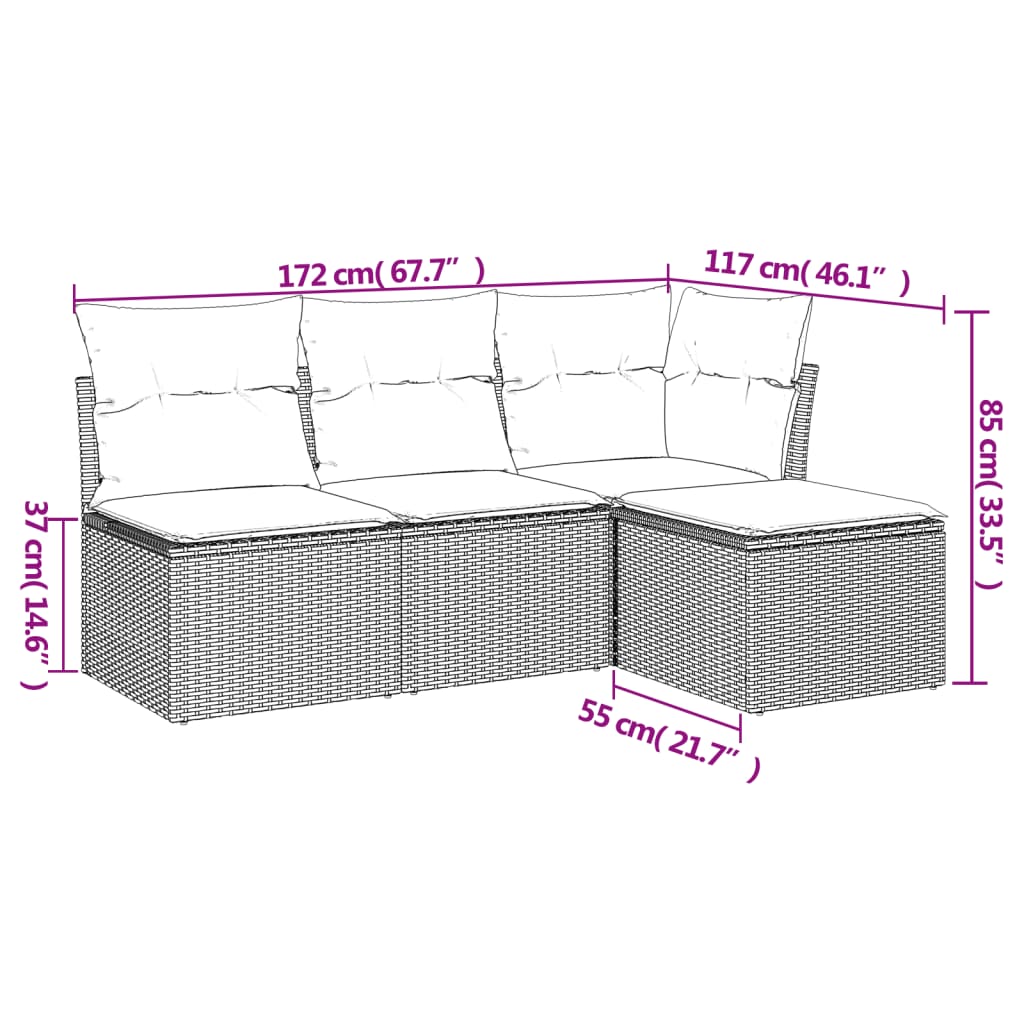 Set Divano da Giardino 4 pz con Cuscini Marrone in Polyrattan | homemem39
