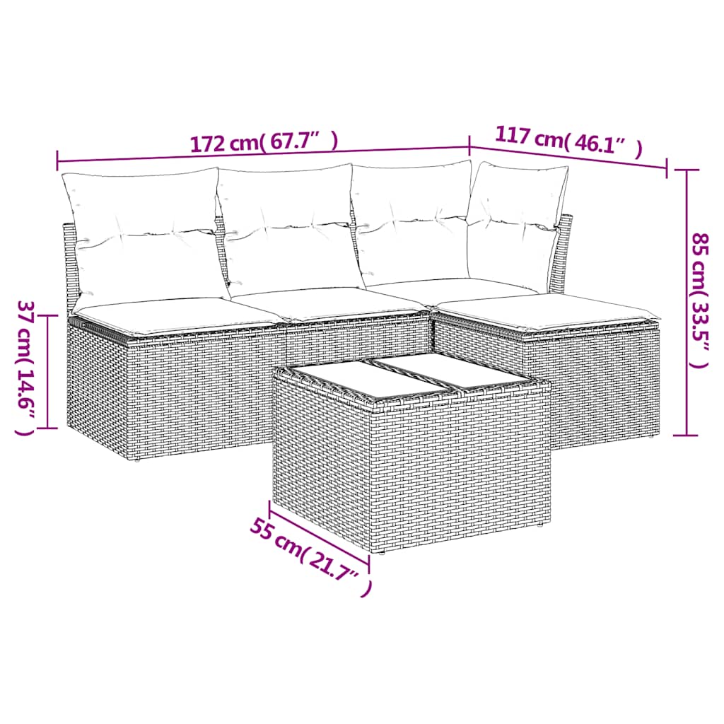 Set Divano da Giardino 5pz con Cuscini Grigio Chiaro Polyrattan | homemem39
