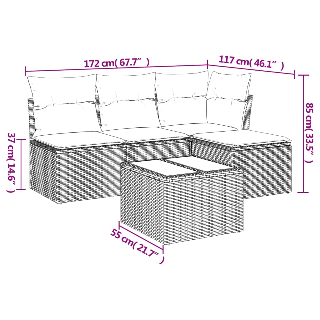 Set Divano da Giardino 5 pz con Cuscini Marrone in Polyrattan | homemem39