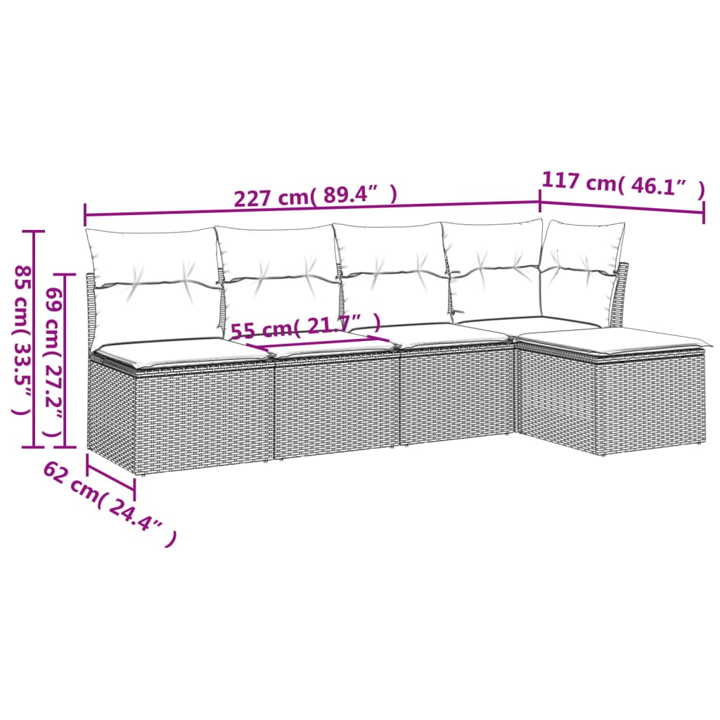Set Divano da Giardino 5 pz con Cuscini Beige in Polyrattan | homemem39