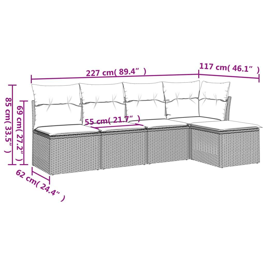 Set Divano da Giardino 5 pz con Cuscini Grigio in Polyrattan | homemem39