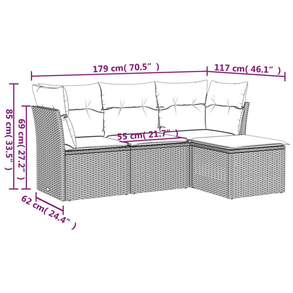 Set Divano da Giardino 4 pz con Cuscini Marrone in Polyrattan | homemem39