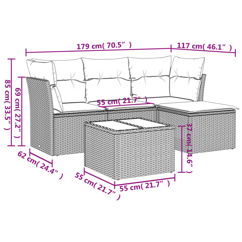 Set Divano da Giardino 5 pz con Cuscini Grigio in Polyrattan | homemem39