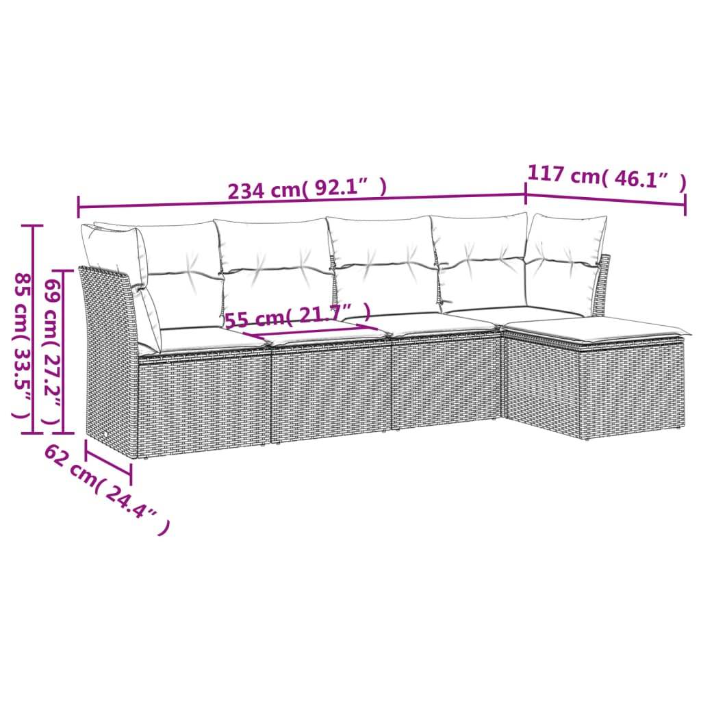 Set Divani da Giardino 5 pz con Cuscini in Polyrattan Nero | homemem39