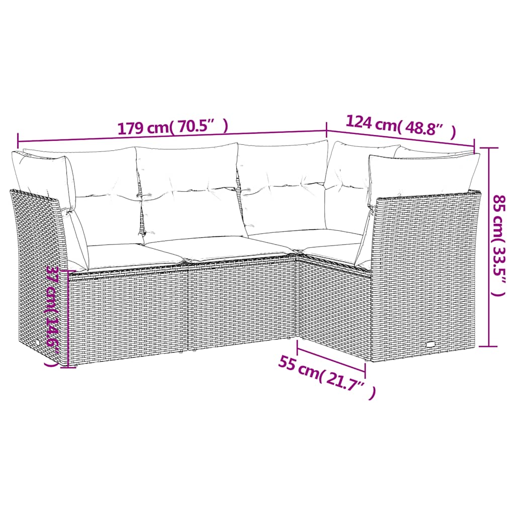 Set Divani da Giardino 4 pz con Cuscini Nero in Polyrattan | homemem39