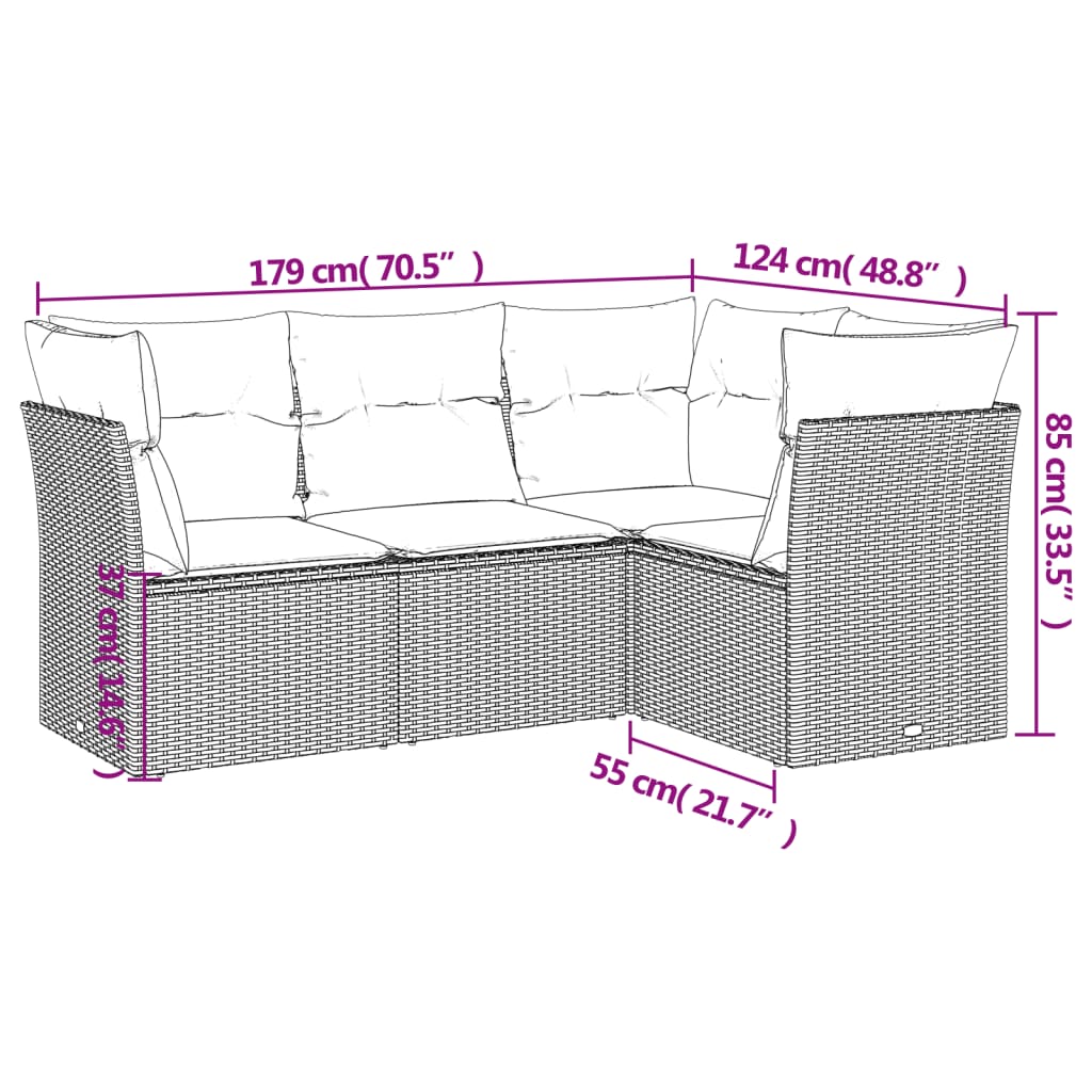 Set Divano da Giardino 4 pz con Cuscini Beige in Polyrattan | homemem39