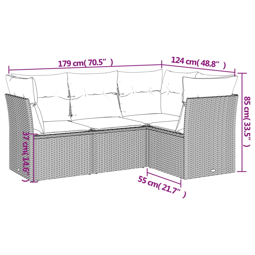 Set Divano da Giardino 4pz con Cuscini Grigio Chiaro Polyrattan | homemem39