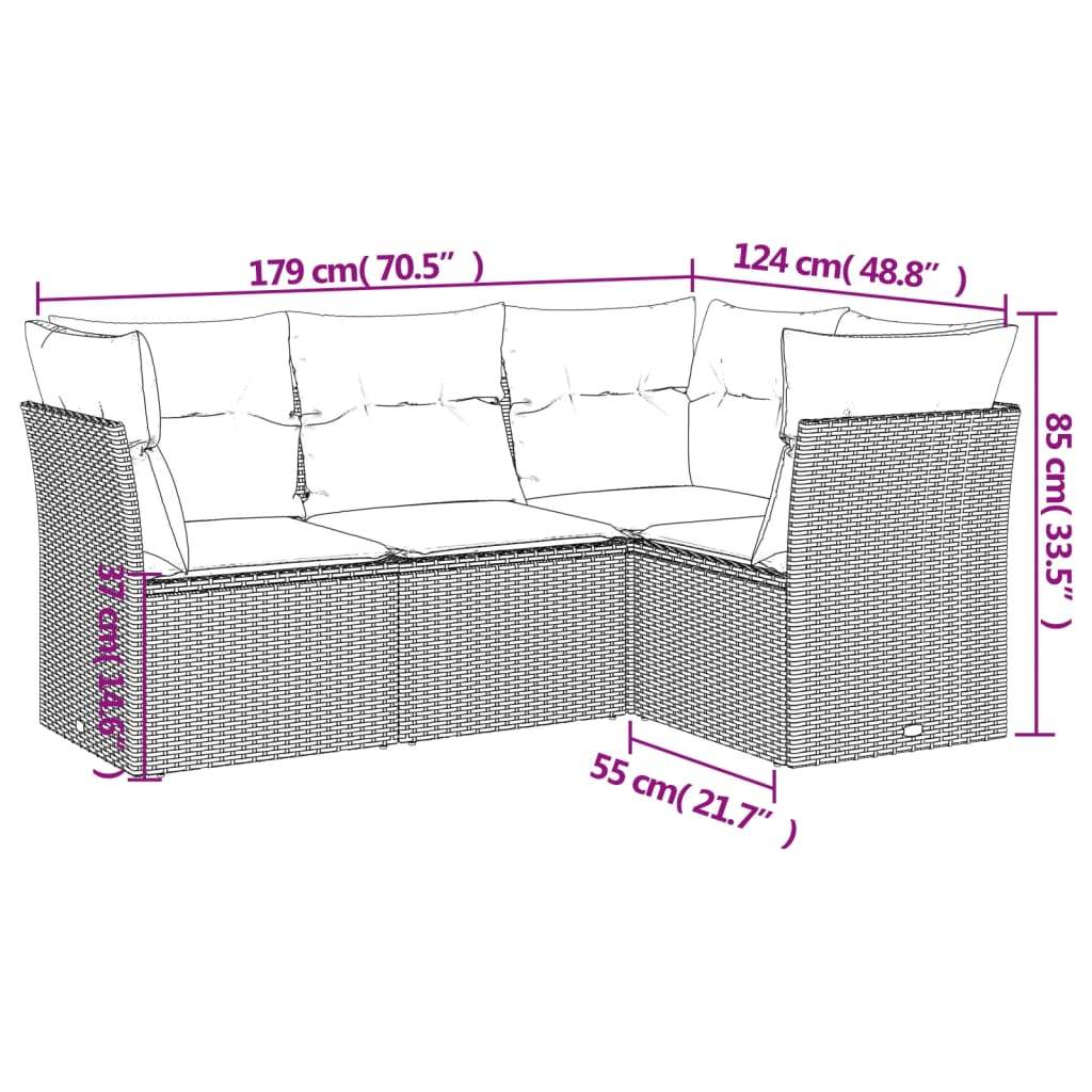Set Divano da Giardino 4 pz con Cuscini Marrone in Polyrattan | homemem39