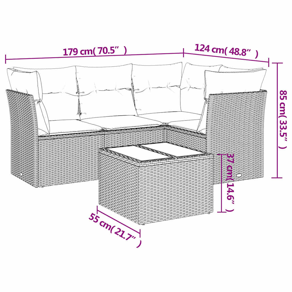 Set Divano da Giardino 5pz con Cuscini Grigio Chiaro Polyrattan | homemem39