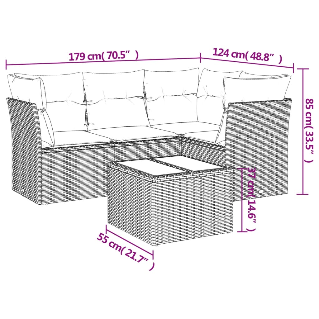 Set Divano da Giardino 5 pz con Cuscini Marrone in Polyrattan | homemem39