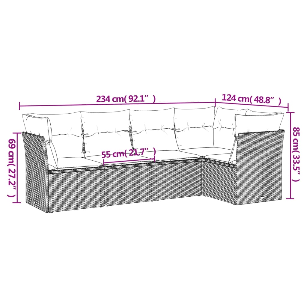 Set Divani da Giardino 5 pz con Cuscini in Polyrattan Nero | homemem39