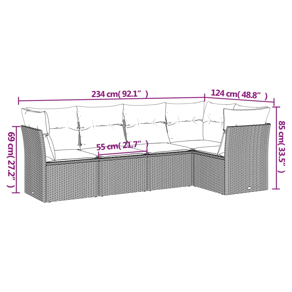 Set Divano da Giardino 5 pz con Cuscini Beige in Polyrattan | homemem39
