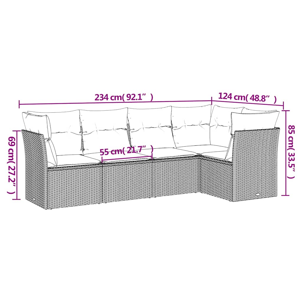 Set Divano da Giardino 5pz con Cuscini Grigio Chiaro Polyrattan | homemem39
