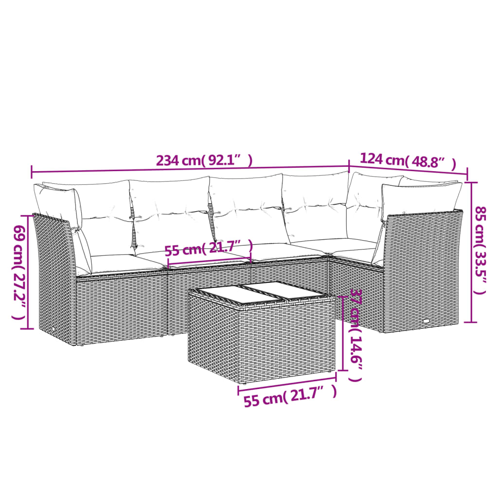 Set Divano da Giardino 6pz con Cuscini Grigio Chiaro Polyrattan | homemem39