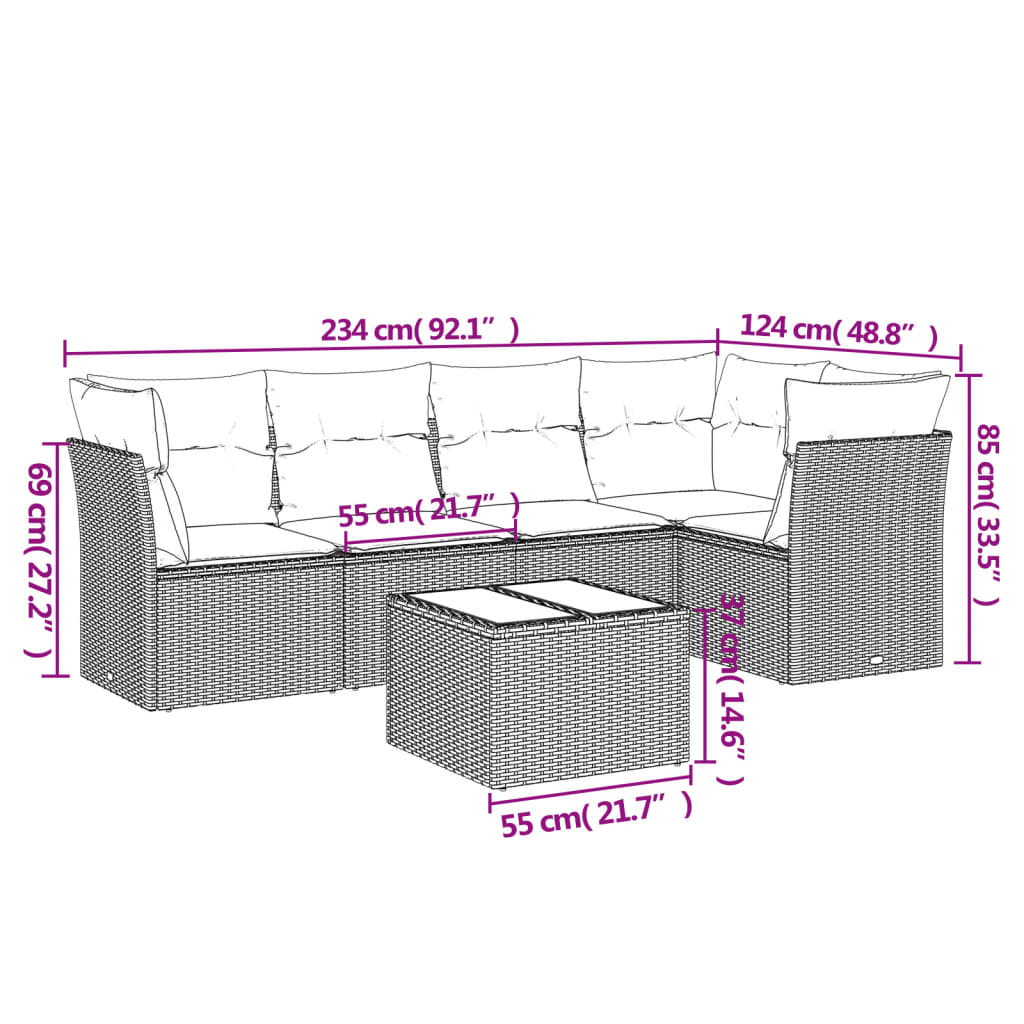 Set Divano da Giardino 6 pz con Cuscini Marrone in Polyrattan | homemem39